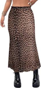 lot 12485 image: Avanova Women Leopard Mesh Long Skirt High Waisted Mermaid Bodycon Midi Khaki Sz Small&nbsp