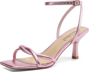 lot 12584 image: AIUNIIND Womens Sandals Open-Toe Kitten Heels Strappy Ankle Strap Pink 9
