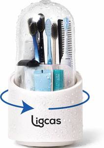 lot 12585 image: Toothbrush Holder with Cover, Dustproof Rotating Counter Organizer (White)