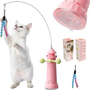 lot 12614 image: Interactive Cat Toy with Strong Suction Cup, Extra Yarn, (Cherry Pink)