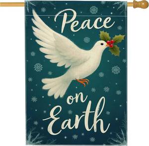 lot 12702 image: Winter Holiday Dove Garden Flag, Blue Peace on Earth, Double-Sided 28x40