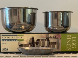 lot 202 image: Stainless Bowls, Egg Rings and a Spoon Rest