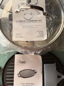 lot 218 image: Nuwave Ultimate Cookware Set and Cast Iron Grill, Both New