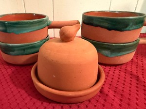 lot 192 image: Terra Cotta Soup Bowls and Garlic Roaster