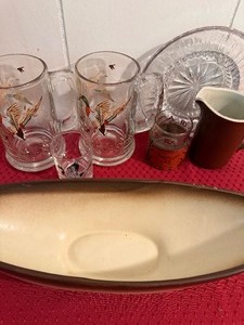 lot 188 image: Vintage Mallard Mugs, Cut Glass Ash Tray, Stanford Pottery Canoe Console Bowl and More