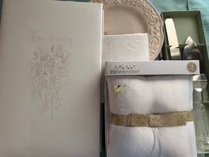 lot 183 image: Wedding Album,  Ring Pillow, Brighton Serving Set and More