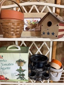 lot 230 image: Pots, Birdhouse, Tomato Planter