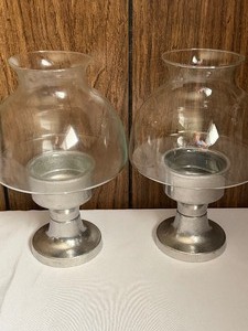 lot 432 image: Wilton Armetale Candle Holders w Glass Globes, (2)
