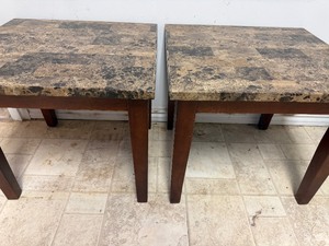 lot 129 image: Faux Marble Top End Tables (2), Approx 23 x 21 x 21