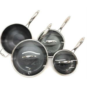 lot 1004 image: Hexclad Commercial 7 Piece Cookware Pan Set  Hybrid  Nonstick Tri-Ply  Stainless Steel - Retail $617