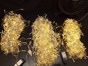 lot 1020 image: LED String Lights Warm White 100 Count each strand.  Three strands included.  Power Verified  - Retail $0