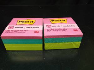 lot 1054 image: Post-it Notes Cube  3 in. x 3 in.  Bright colors  400 Sheets  1 Cube - Retail $17