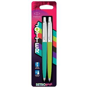 lot 1087 image: PARKER Jotter Originals Ballpoint Pens  Retrowave Collection  Caribbean Blue & Apple Green  Blue Ink  Medium Point  2 Count - Retail $24
