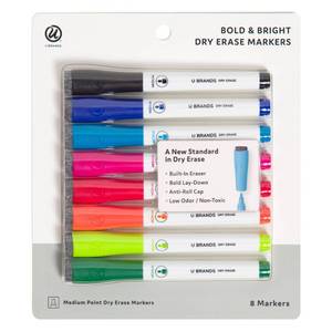 lot 1088 image: U Brands 8ct Medium Point Dry Erase Markers - Retail $15