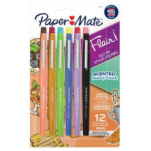 lot 1090 image: Paper Mate Flair  Scented Felt Tip Pens  Assorted Sunday Brunch Scents & Colors  0.7mm  12 Count - Retail $32