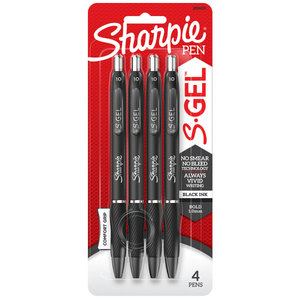 lot 1092 image: Sharpie S-Gel Gel Pens  Bold Point (1.0mm)  Black Ink  4 Count - Retail $14