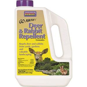 lot 1106 image: Bonide Go Away Deer & Rabbit Repellent Granules  3 lb. Ready-to-Use Deterrent - Retail $25