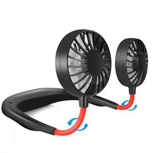 lot 1128 image: JUANANIUG Portable Neck Fan Rechargeable Personal HandFree Fan Mini USB Wearable Neckband Sport Fan 3 Speed Adjustable 360 Degrees Rotation Perfect for Working Traveling Office Reading (Red Black) - Retail $18