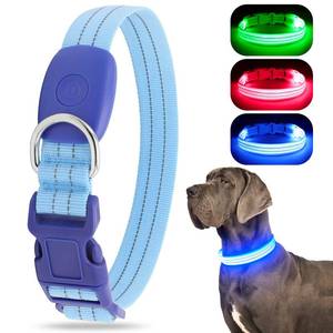 lot 1129 image: LED Lighted Reflective Dog Collar for Night Safety, USB Rechargeable, Glow Collar for Dogs, Waterproof Adjustable Flashing (Green, Large) - Retail $1,165