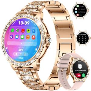 lot 1132 image: LIGE Smart Watch for Women(AnswerMake Calls),1.3HD Diamonds Luxury Smartwatch for Android iPhone Phones,Fitness Trackers with 20 Sport ModesHeart RateIP68 WaterproofSpO2Sleep Monitor,Rose gold - Retail $46