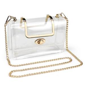 lot 1133 image: Stadium Approved Clear Purse for Women �� Chic Small Crossbody Bag with Gold Top Handle & Chain Shoulder Strap, Clear Stadium Bag for Concerts, Sports & Game Day Events - Retail $16