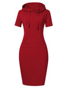 lot 1143 image: Clearlove Women Short Sleeve Pocket Knee Length Slim Pullover Hoodie Dress (3XL,Wine - Retail $30