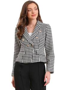 lot 1145 image: Women Houndstooth Notch Lapel Long Sleeve  Suit Jacket Blackwhite XL  - Retail $49