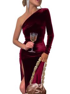 lot 1149 image: Prettygarden Womens One Shoulder Long Sleeve Ruched Slit Party Dress WineRed XL - Retail $37