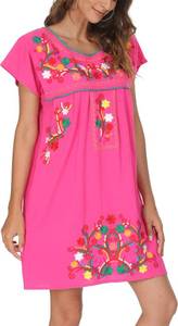 lot 1153 image: YZXDORWJ Women Mexican Embroidered Dress Ruffle Collar Sleeveless PinkWhite Stripe (XL, 224R) - Retail $35
