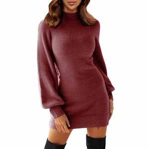 lot 1157 image: EXLURA Womens 2026 Mock Neck Ribbed Long Sleeve Bodycon Pullover Cute Mini Sweater Dress Vacation Outfits Winter Clothes Wine Red - Retail $50