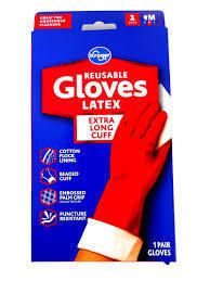 lot 10075 image: Kroger Reusable Latex Gloves - Extra Long Cuff - L - 6 Pairs