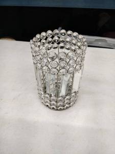 lot 63529 image: silver crystal drop votive cup hurricane candle holder