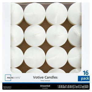 lot 63552 image: Mainstays Unscented Votive Candles  White  16 Count