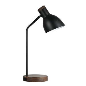 lot 63573 image: Better Homes & Gardens Mixed Material Desk Lamp  Woodgrain & Black Metal Finish  with AC Outlet