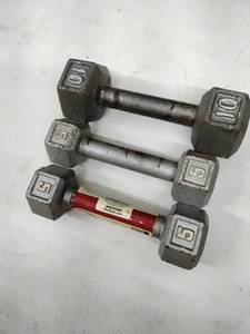 lot 63575 image: Set of 3 Hex Dumbbells (2 5Lbs and 1 10Lb)