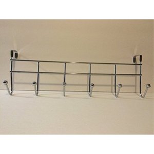 lot 63577 image: over the door rack with 6 hooks, chrome finish. hang your umbrellas, hats, bags, jackets, coat, towels, robes clothing, caps, backpacks, and other items you use everyday. home or office.