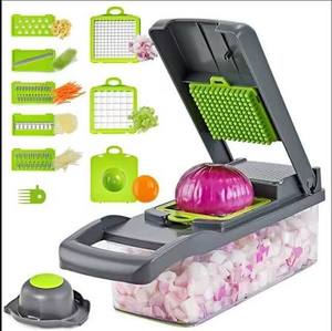 lot 63584 image: Pro Multifunctional Vegetable Chopper - 16 in 1 Food Chopper With 8 Blades, Slicer, Dicer, Cutter for Onions, Carrots, Garlic - Container Included