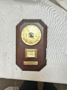 lot 36705 image: Wooden Wall-Mounted Barometer & Thermometer Weather Station