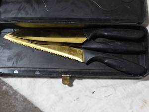 lot 37070 image: 2 Gold Cutting Knives w Case