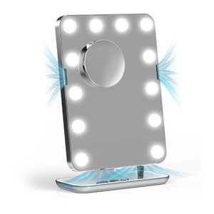 lot 1002 image: $218 Sharper Image SpaStudio Vanity Mirror with Fans WhiteChrome