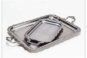 lot 1019 image: House No.9 by Home Love S2 Vintage Inspired Metal Trays GUNMETAL