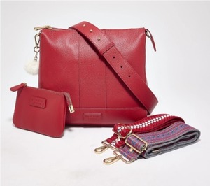 lot 1023 image: $140 Pom Pom London Westminster Crossbody, 2 Straps, RFID Purse, Red