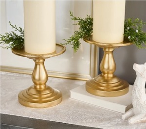lot 1033 image: Set of Two 7 Pedestal Candle Holders by Valerie, Gold
