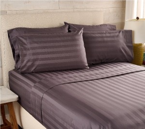 lot 1058 image: Northern Nights Wrinkle Defense Dobby Stripe Sheet Set, Charcoal Queen