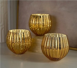 lot 1068 image: $49 Set of 3 Illuminated Mercury Glass Rose Bowls by Valerie, DarkBlue