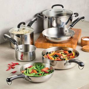 lot 1100 image: $120 Farberware  Brilliance 10-pc. Stainless Steel Cookware Set
