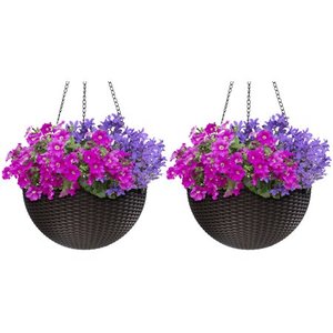 lot 1112 image: Sorbus Hanging Planter Round Self-Watering Basket, Woven, Black