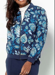 lot 1134 image: J Jason Wu Quilted Woven Bomber Jacket Blue Floral Size large