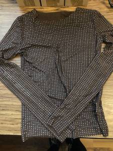 lot 1161 image: Sheer ribbed long sleeve top in chocolate brown with gemstones size S