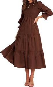 lot 1186 image: Size XL BTFBM Women Casual Long Sleeve Crew Neck Fall Dress Bohemian Maxi
